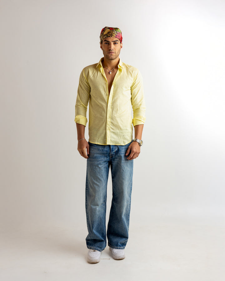 Yellow Solid Full Sleeve Linen Shirt