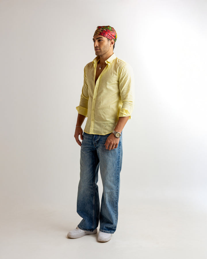Yellow Solid Full Sleeve Linen Shirt