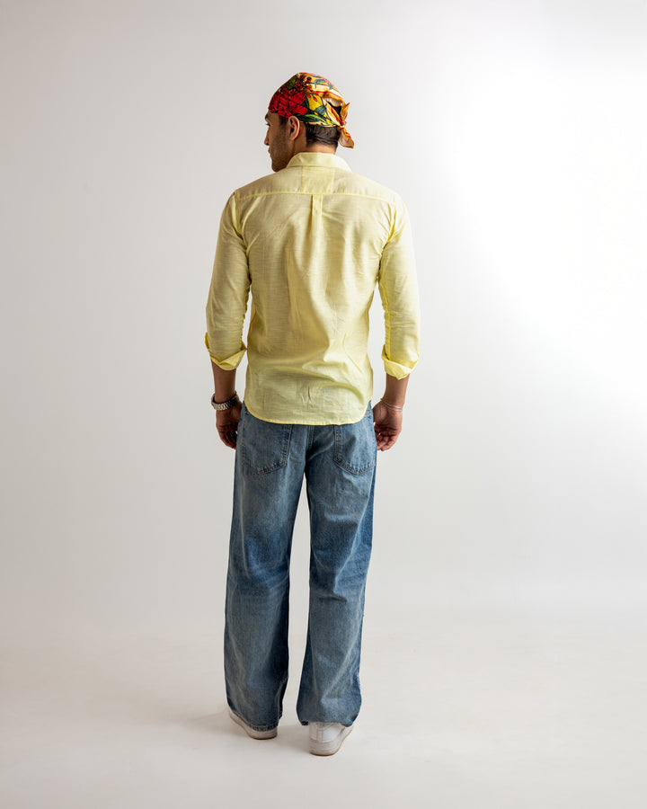 Yellow Solid Full Sleeve Linen Shirt