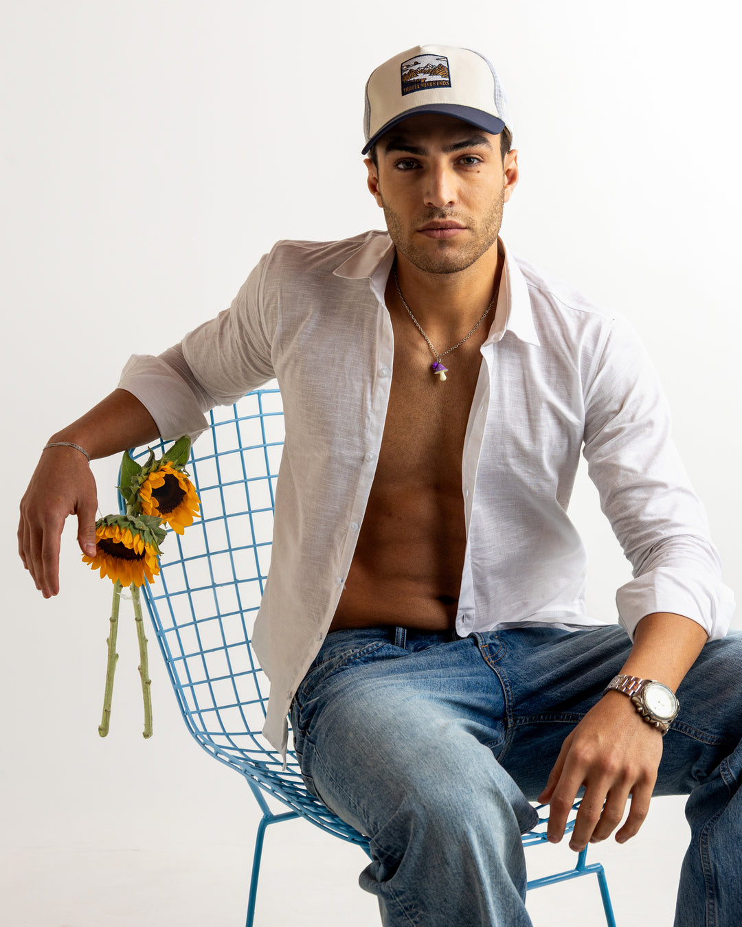 White Full Sleeve Linen Blended Shirt