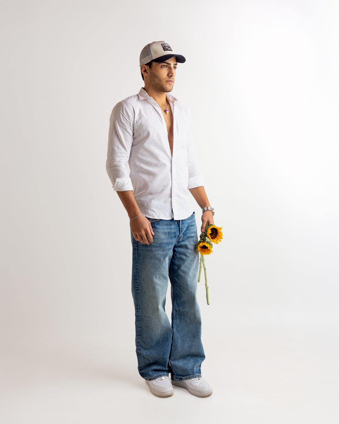 White Full Sleeve Linen Blended Shirt