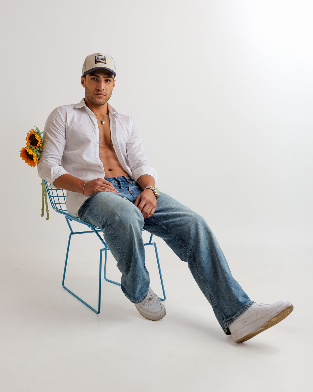 White Full Sleeve Linen Blended Shirt