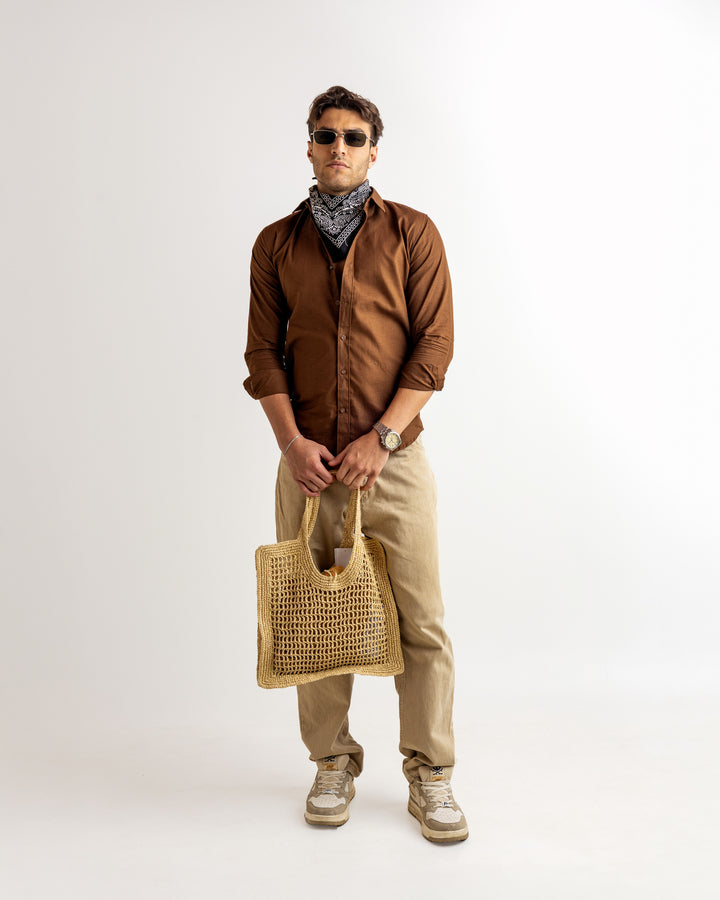 Brown Full Sleeve Linen Blended Shirt