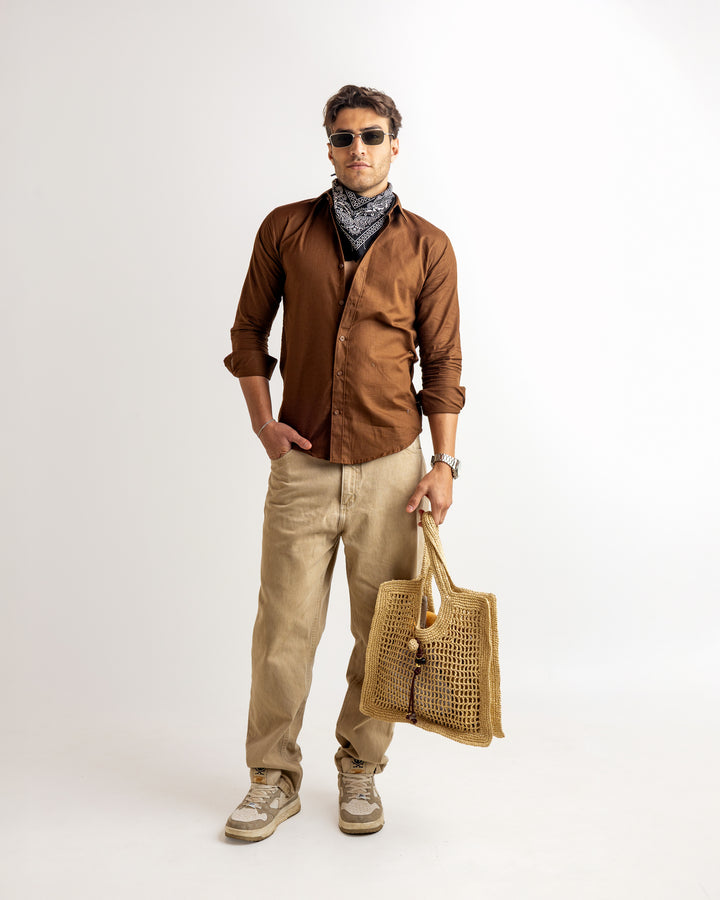 Brown Full Sleeve Linen Blended Shirt