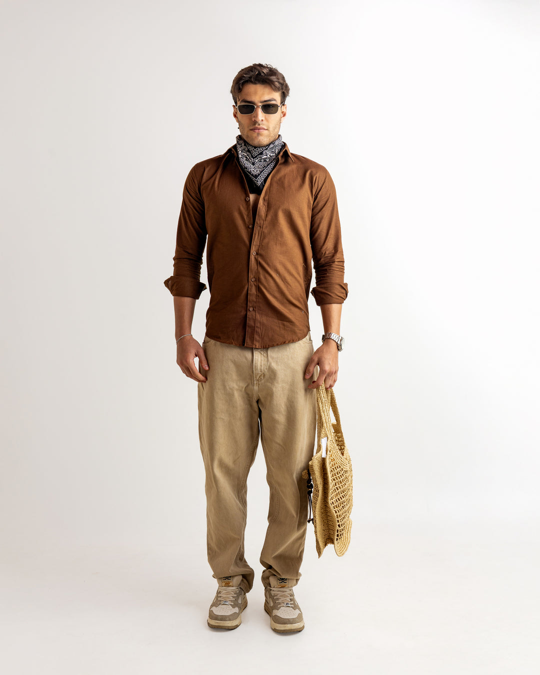 Brown Full Sleeve Linen Blended Shirt