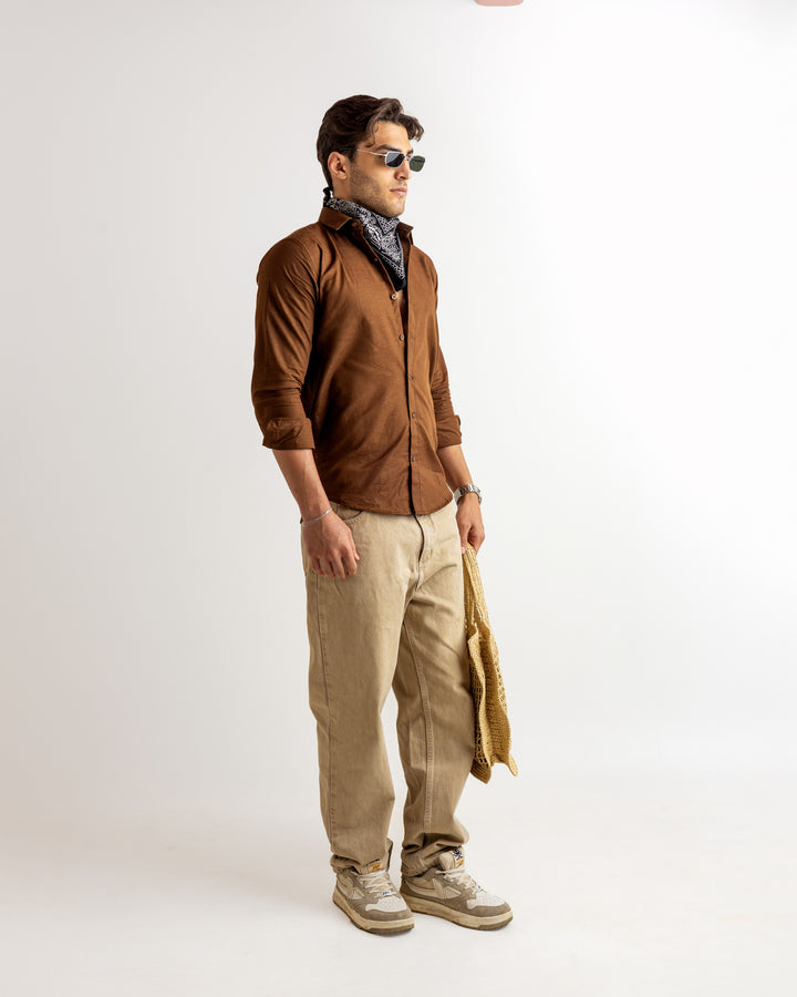 Brown Full Sleeve Linen Blended Shirt