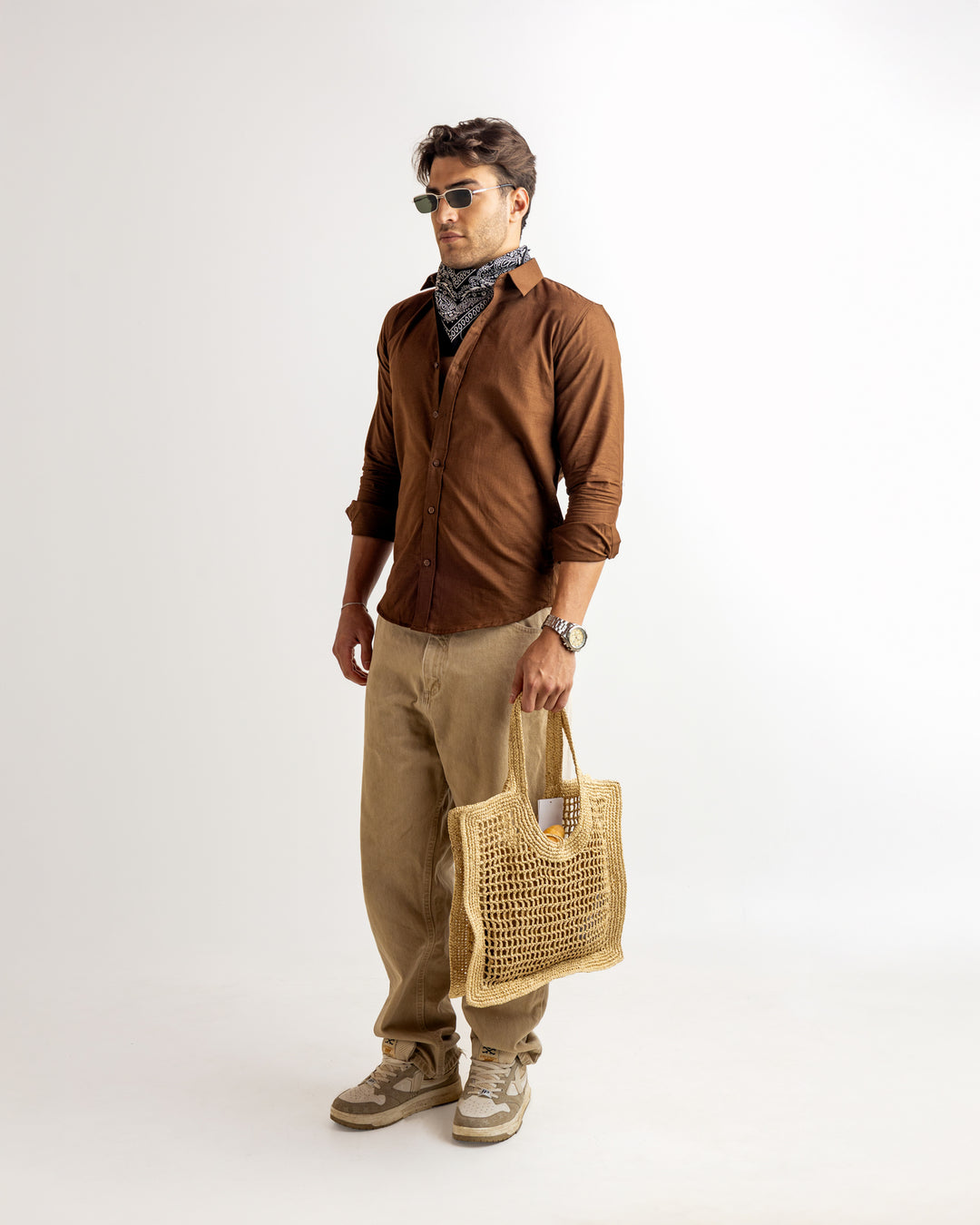 Brown Full Sleeve Linen Blended Shirt
