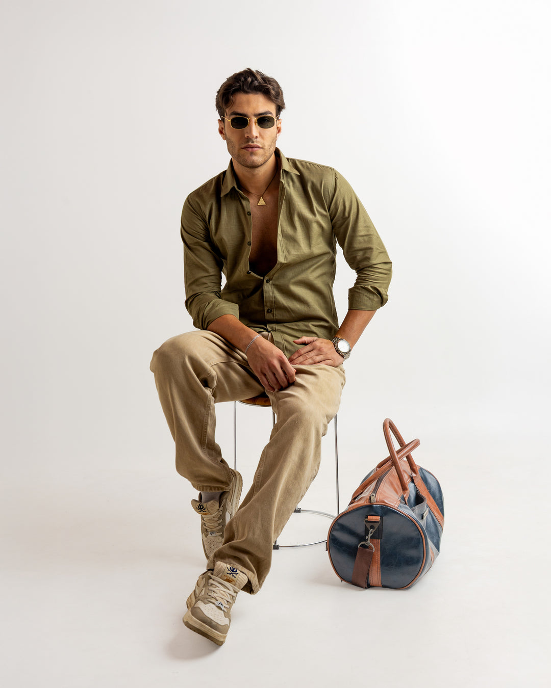 Green Full Sleeve Linen Blended Shirt
