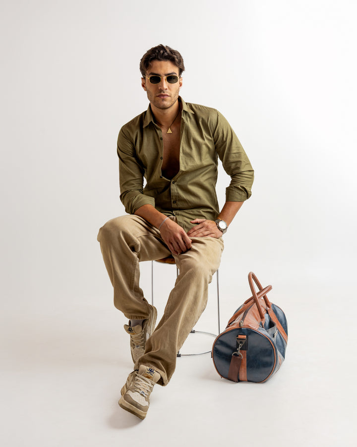 Green Full Sleeve Linen Blended Shirt