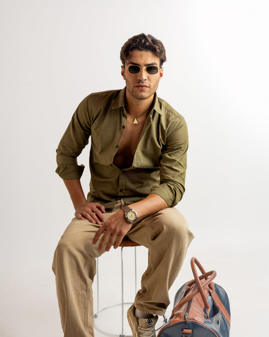 Green Full Sleeve Linen Blended Shirt