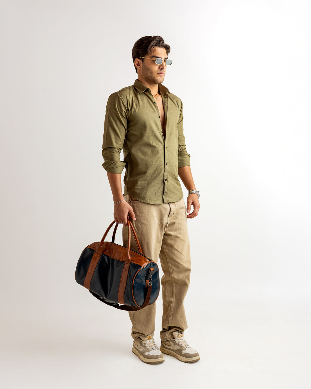 Green Full Sleeve Linen Blended Shirt
