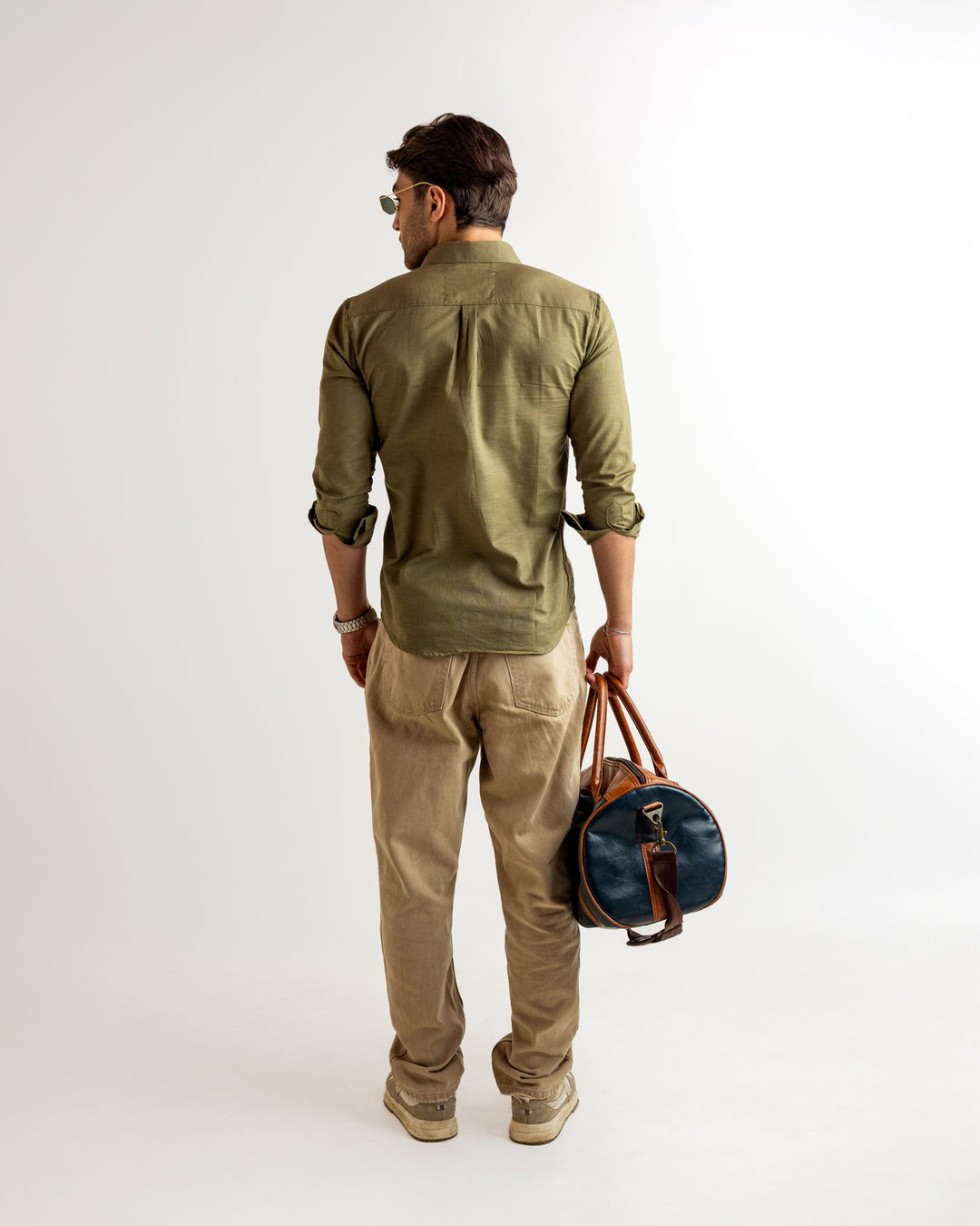 Green Full Sleeve Linen Blended Shirt
