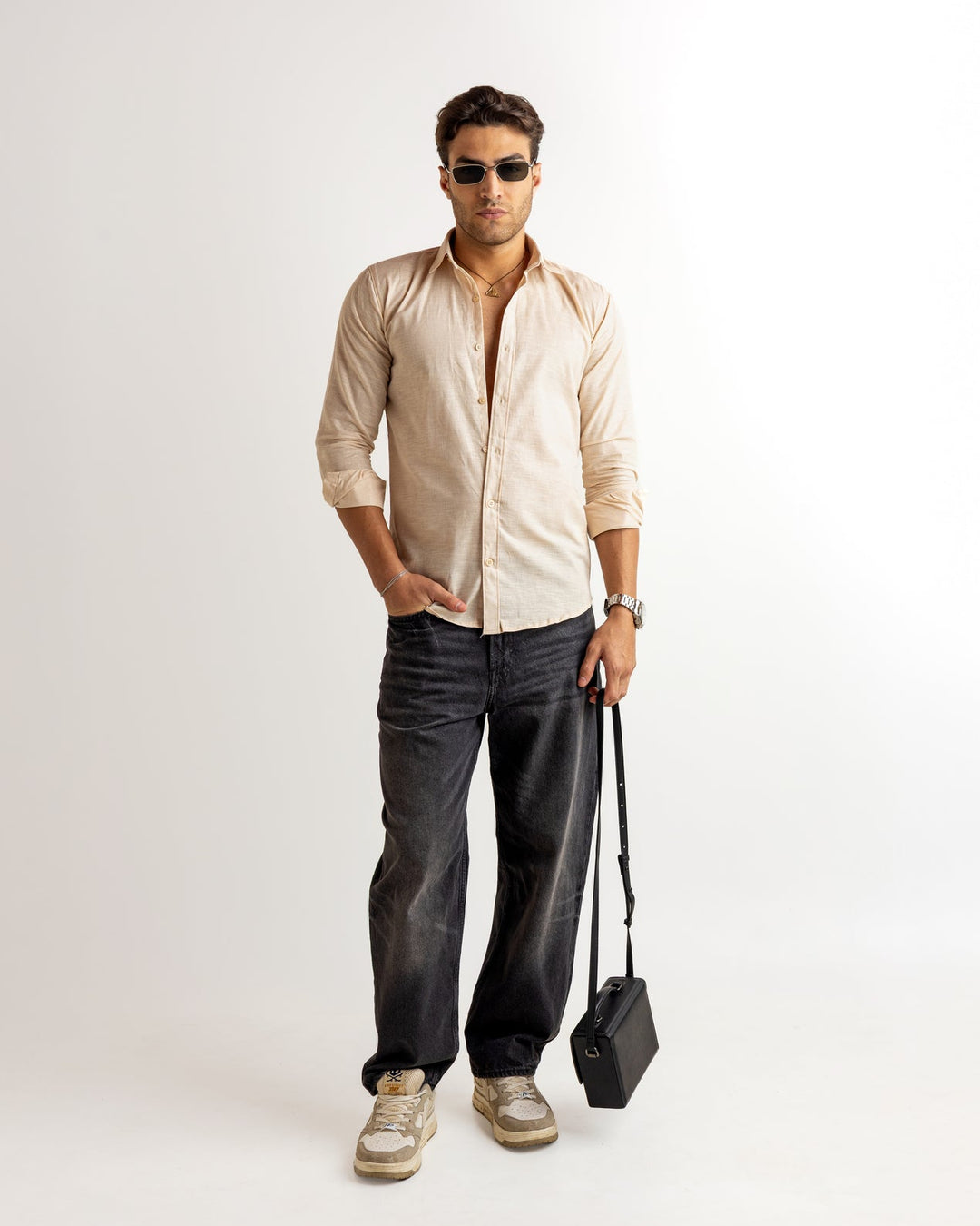 Cream Full Sleeve Linen Blended Shirt