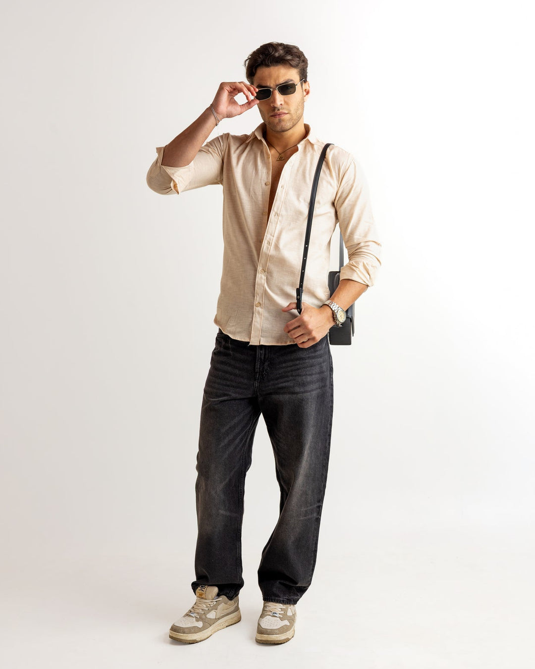 Cream Full Sleeve Linen Blended Shirt