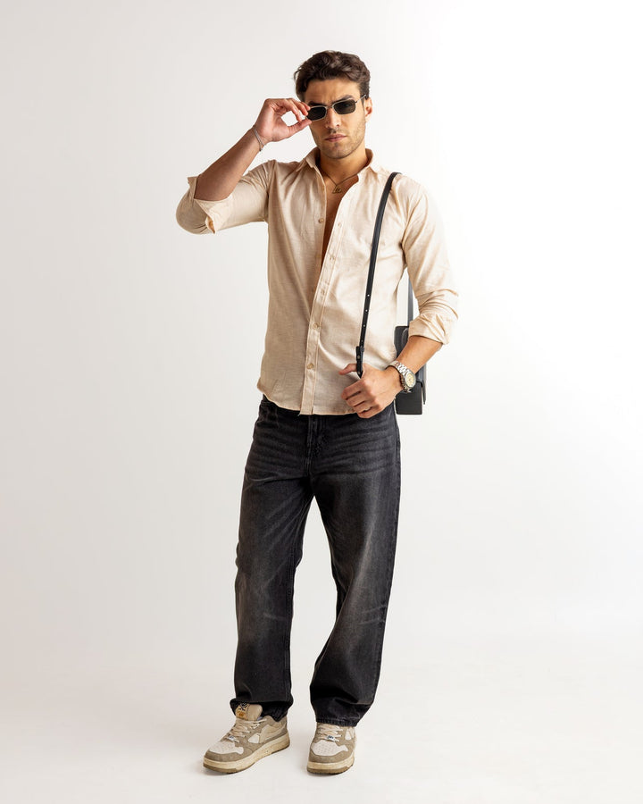 Cream Full Sleeve Linen Blended Shirt