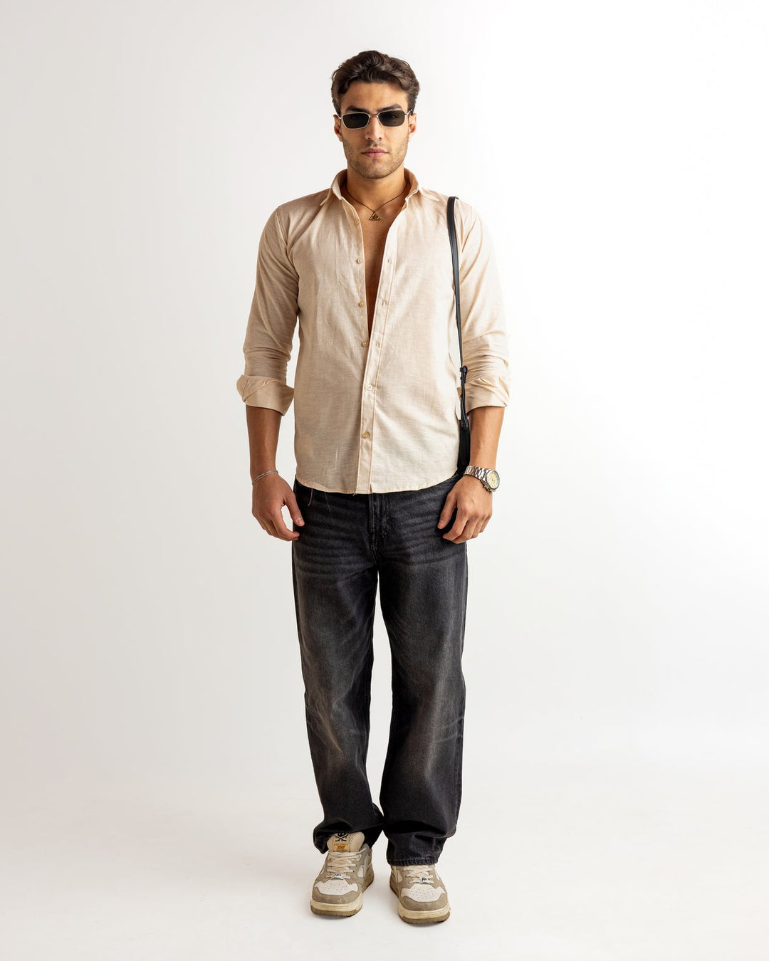 Cream Full Sleeve Linen Blended Shirt