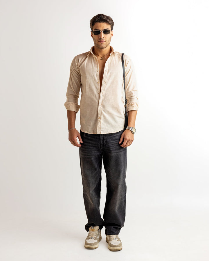 Cream Full Sleeve Linen Blended Shirt