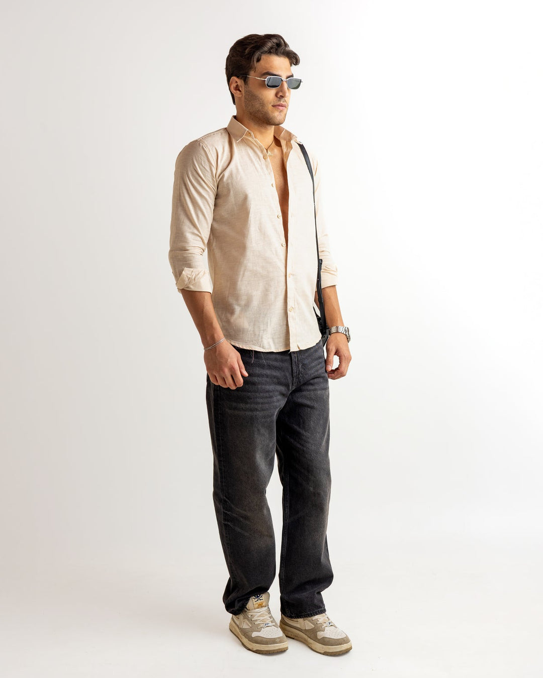 Cream Full Sleeve Linen Blended Shirt