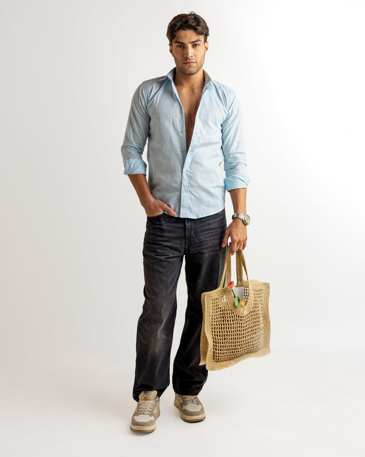 Blue Full Sleeve Linen Blended Shirt