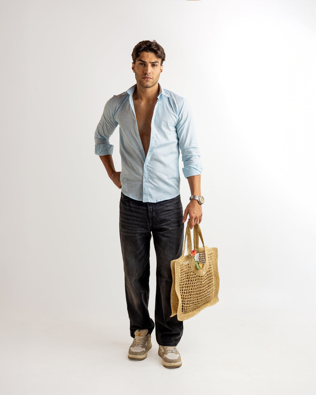 Blue Full Sleeve Linen Blended Shirt