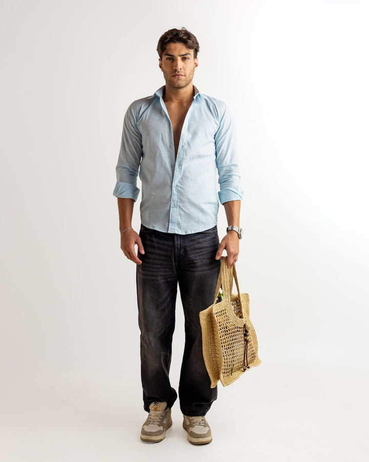 Blue Full Sleeve Linen Blended Shirt