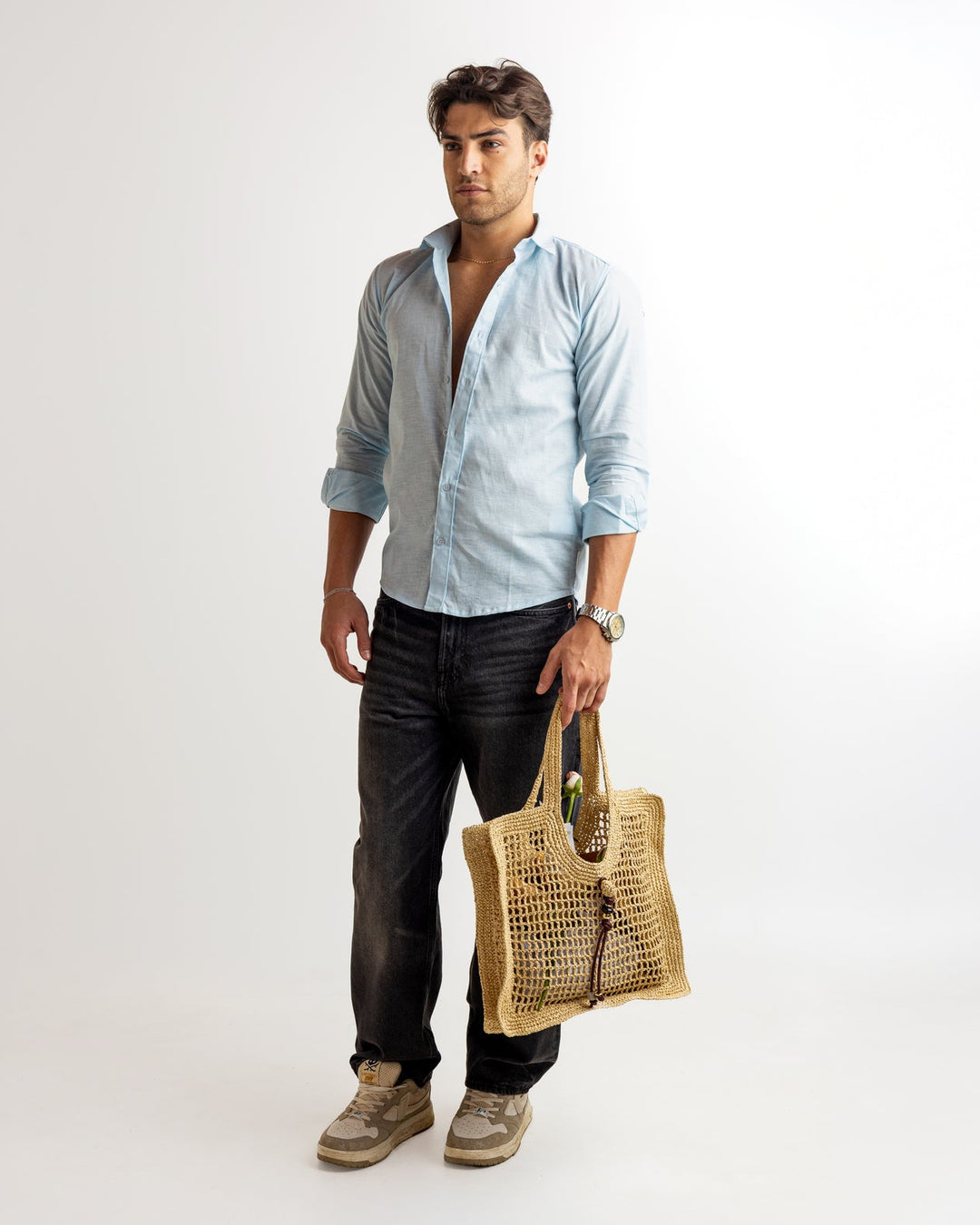 Blue Full Sleeve Linen Blended Shirt