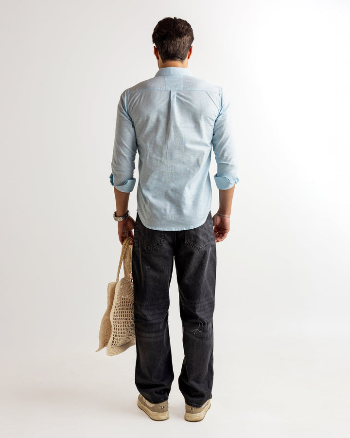 Blue Full Sleeve Linen Blended Shirt
