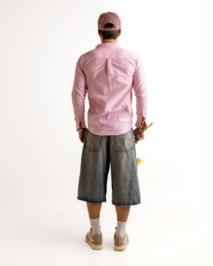 Pink Striped Full Sleeve Cotton Shirt