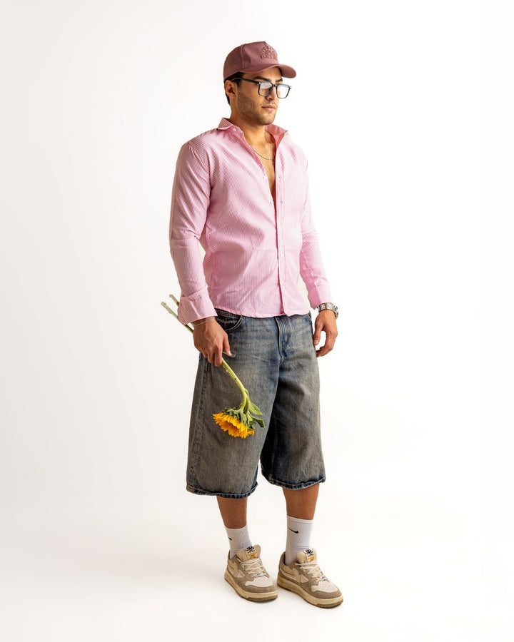 Pink Striped Full Sleeve Cotton Shirt