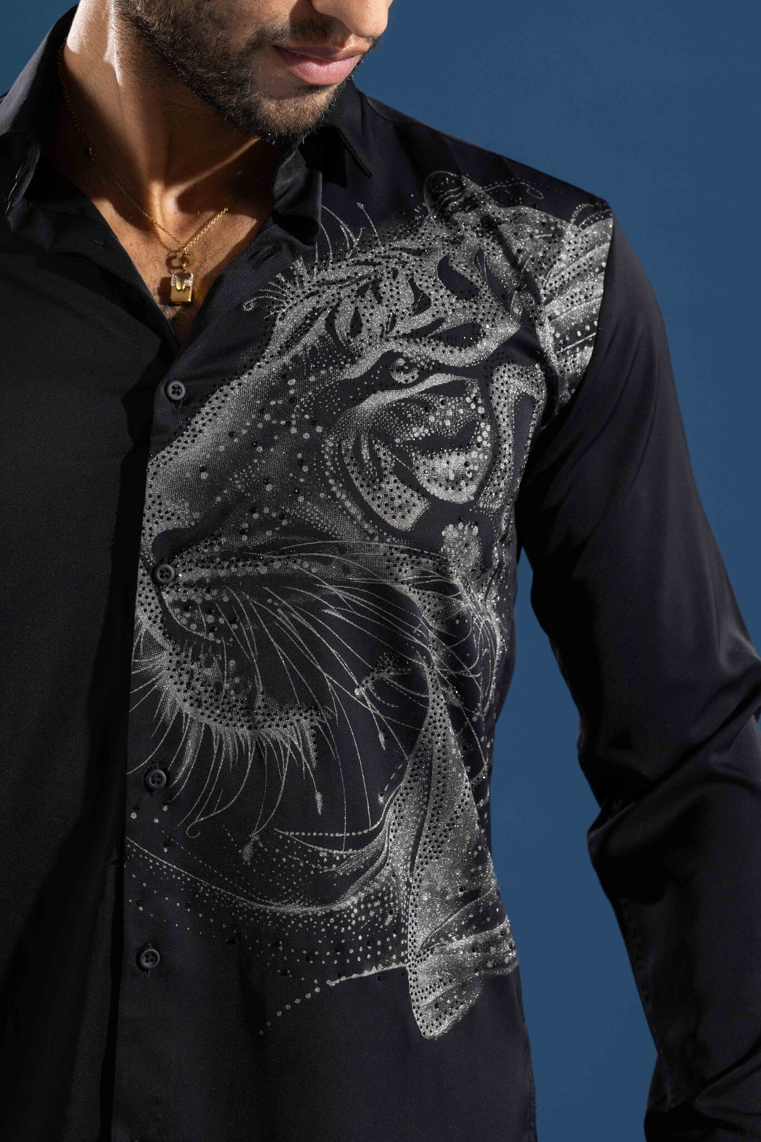 Black shirt designed for a bold, premium statement look.