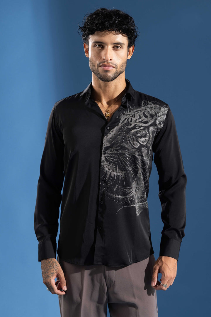 Black shirt designed for a bold, premium statement look.