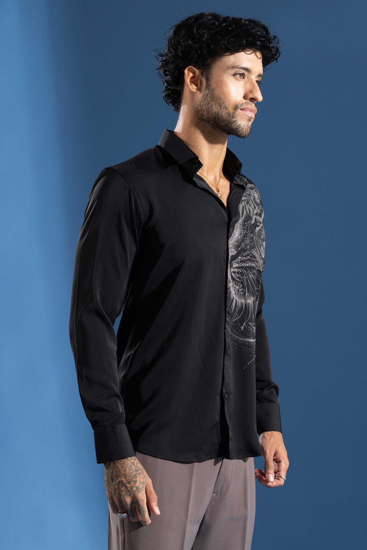 Black shirt designed for a bold, premium statement look.