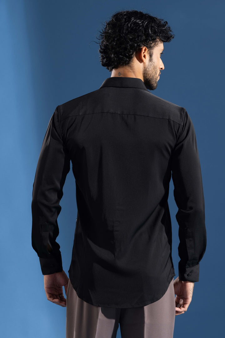 Black shirt designed for a bold, premium statement look.