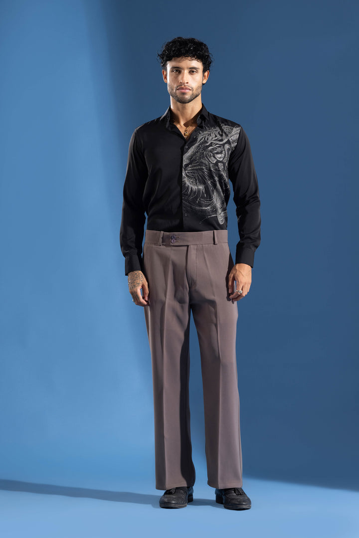 Black shirt designed for a bold, premium statement look.