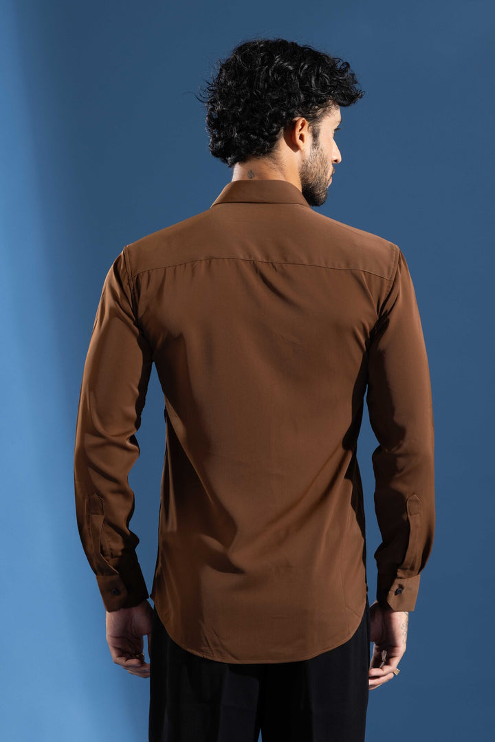 Brown Party Wear Shirt with Black Artistic Tree & Leopard Print