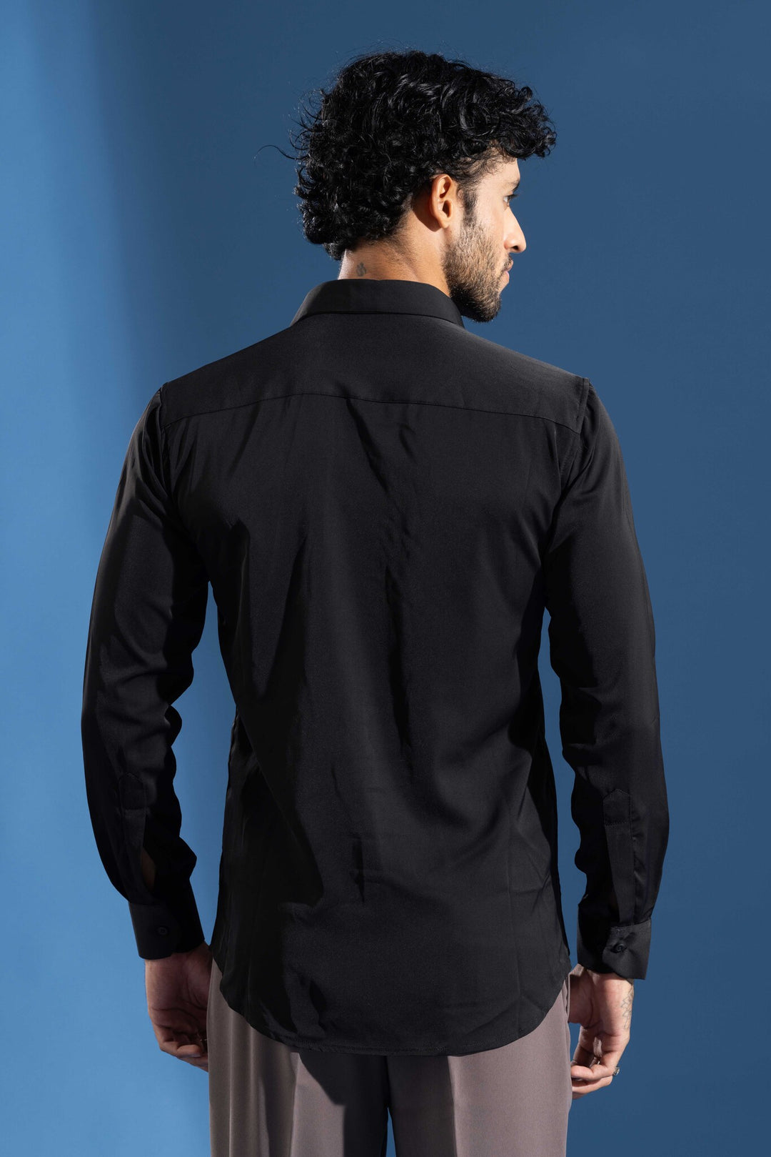 Black Party Wear Shirt with Orange Artistic Tree & leopard Print