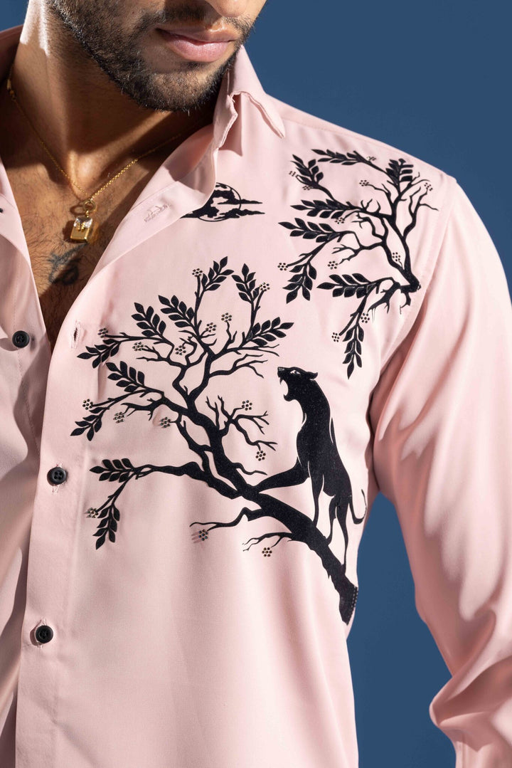 Pink Party Wear Shirt with Artistic Tree & leopard Print