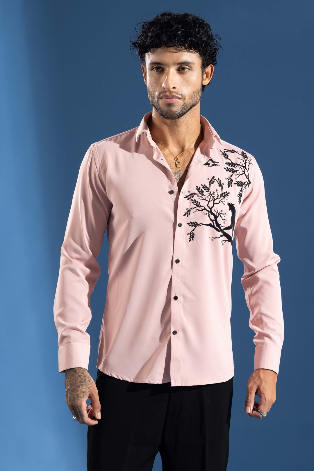 Pink Party Wear Shirt with Artistic Tree & leopard Print