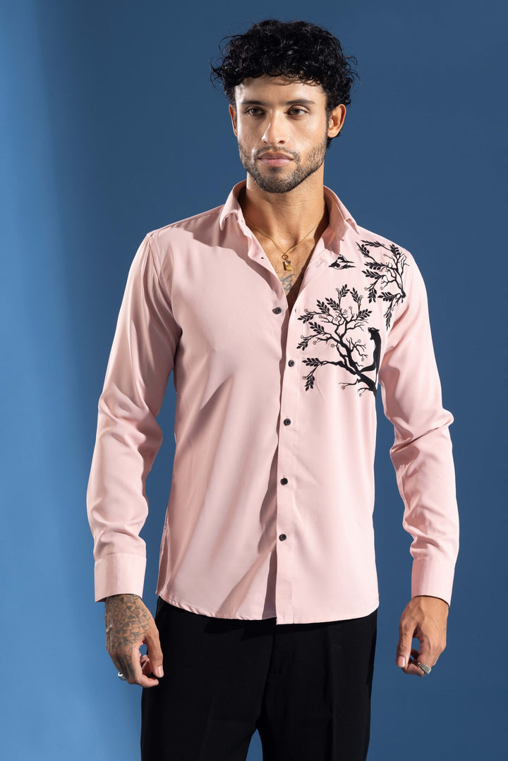 Pink Party Wear Shirt with Artistic Tree & leopard Print