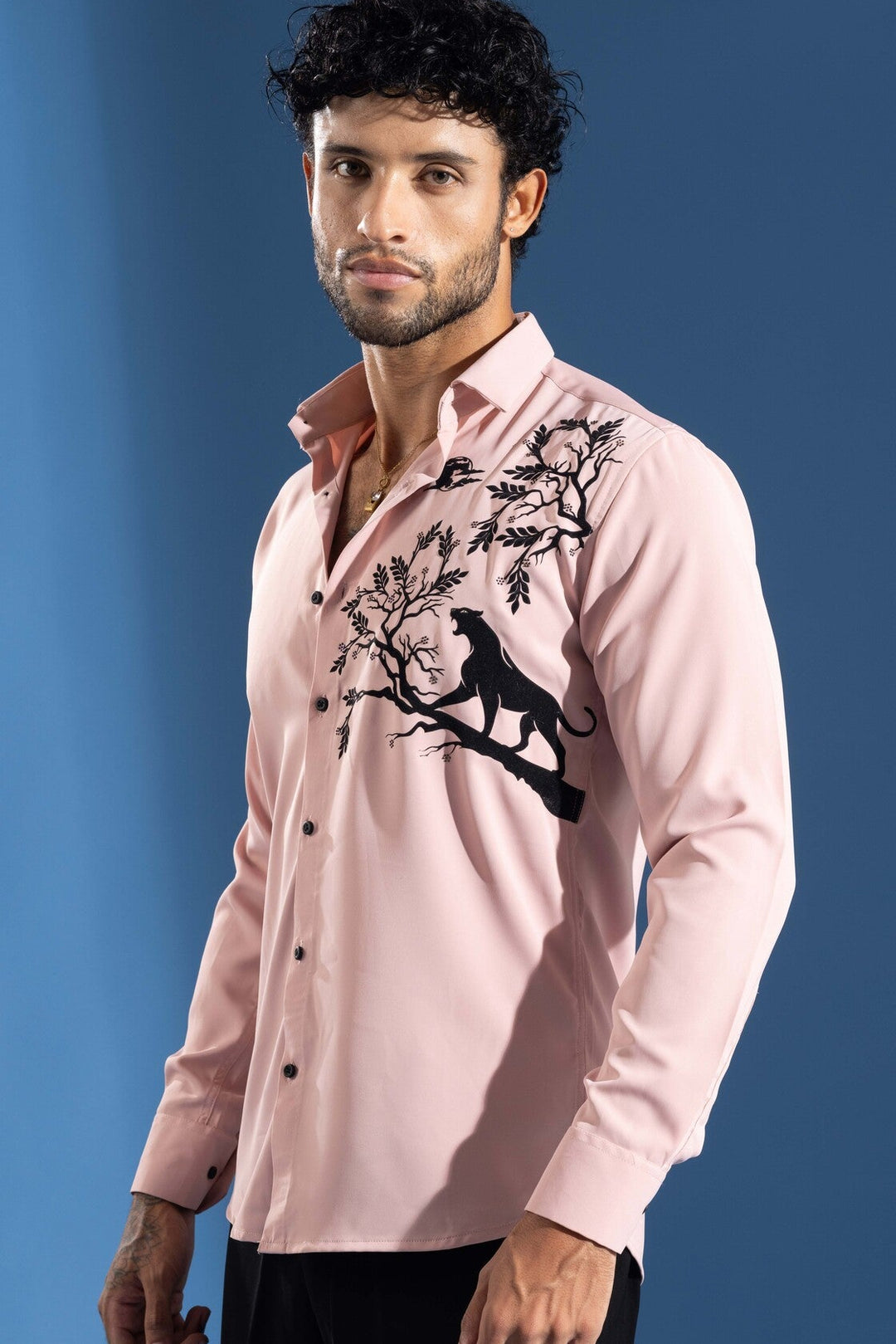 Pink Party Wear Shirt with Artistic Tree & leopard Print