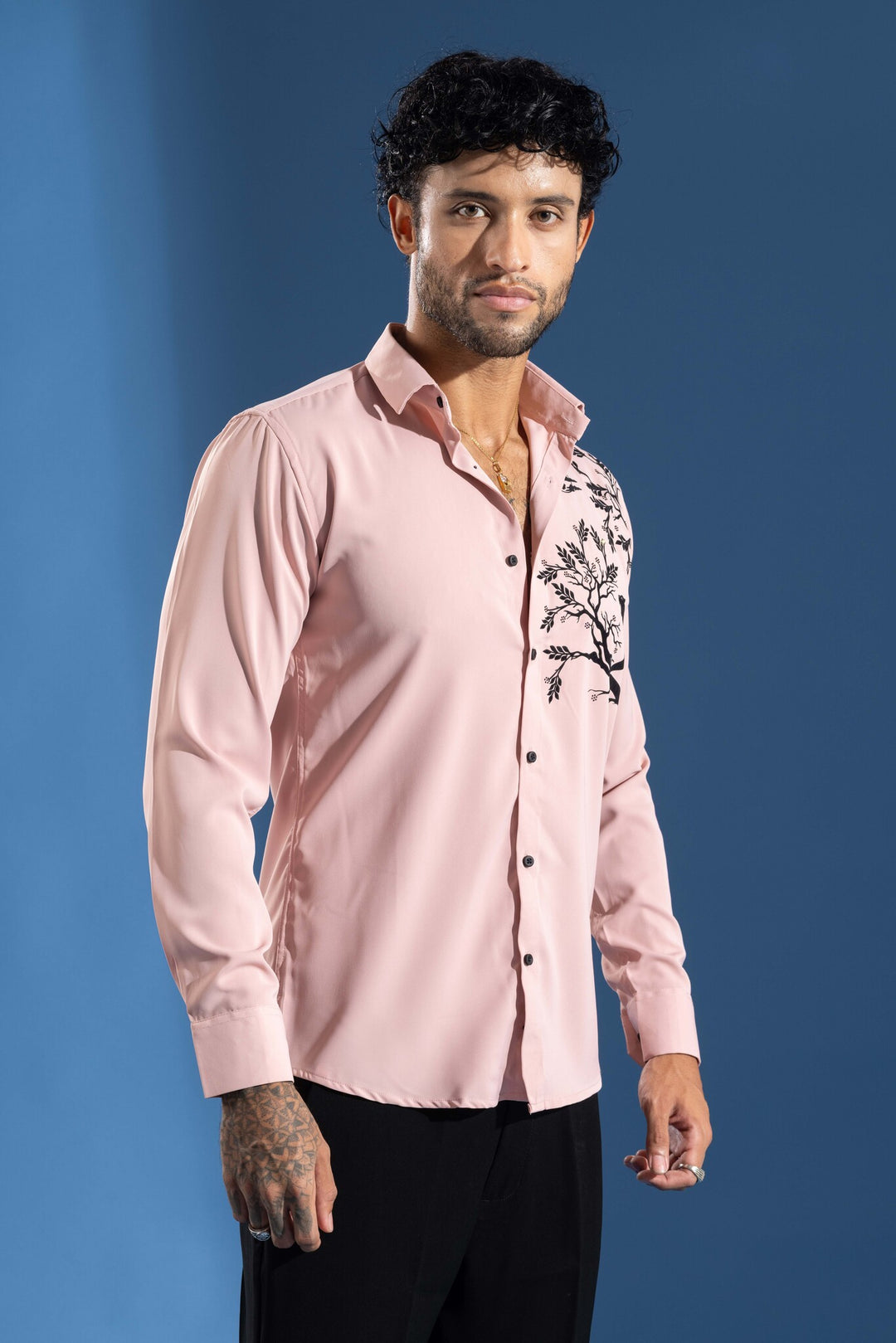 Pink Party Wear Shirt with Artistic Tree & leopard Print