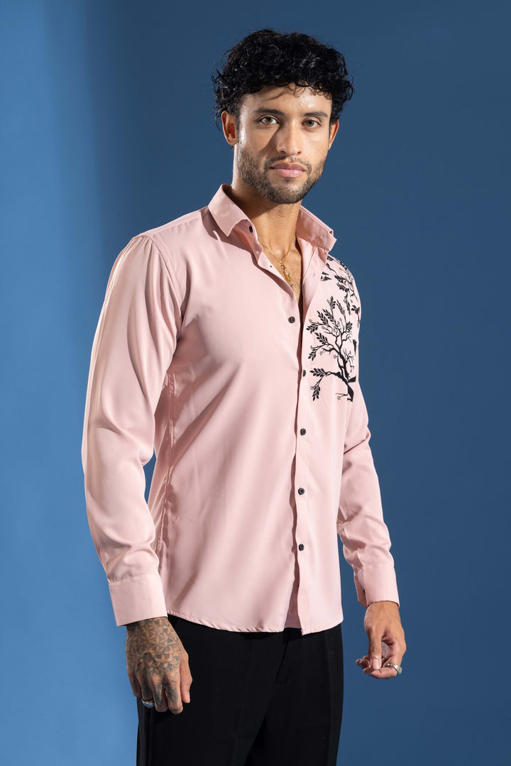 Pink Party Wear Shirt with Artistic Tree & leopard Print