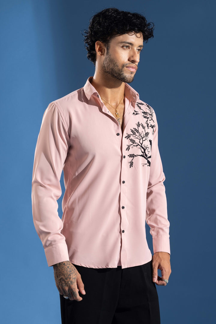 Pink Party Wear Shirt with Artistic Tree & leopard Print