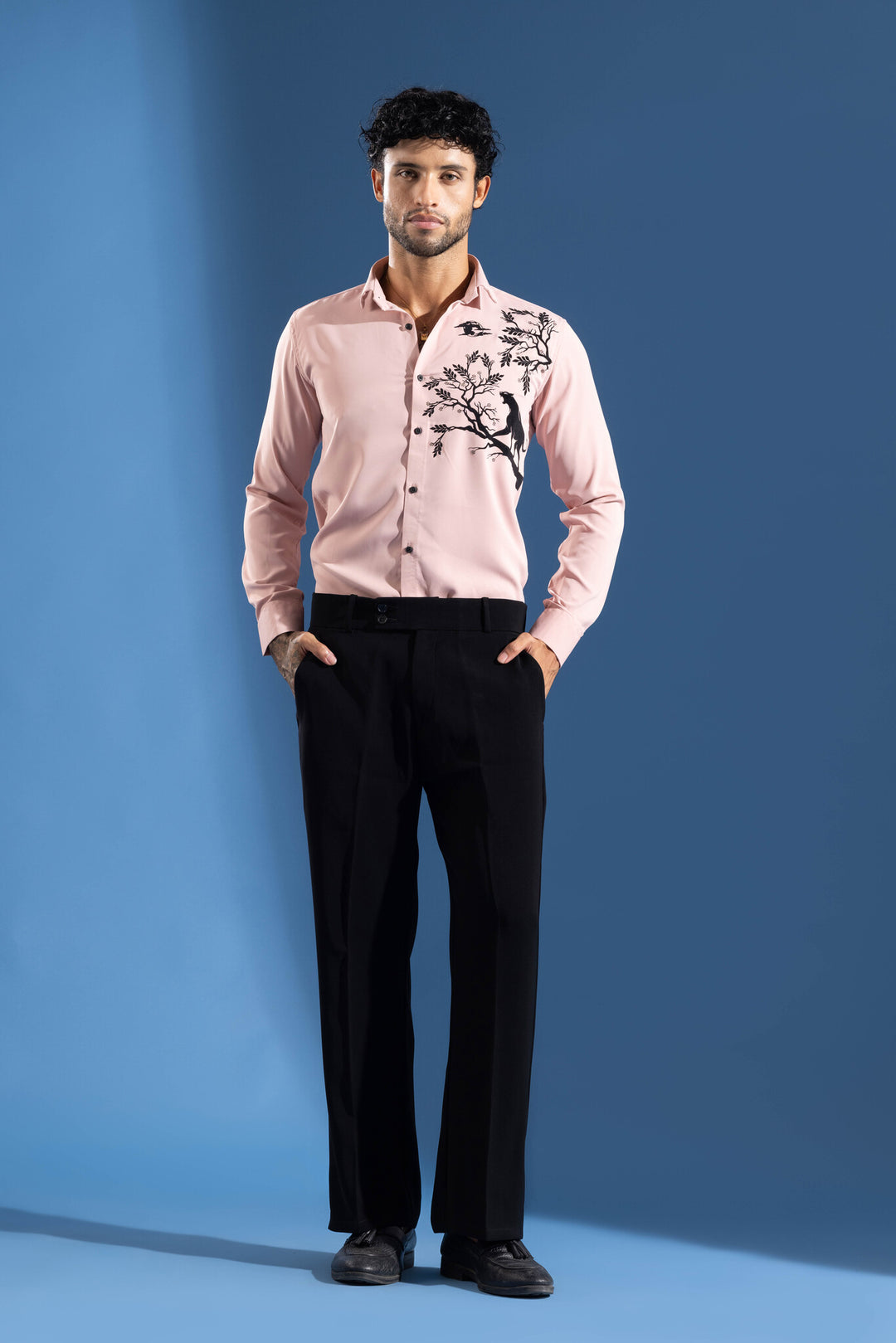 Pink Party Wear Shirt with Artistic Tree & leopard Print