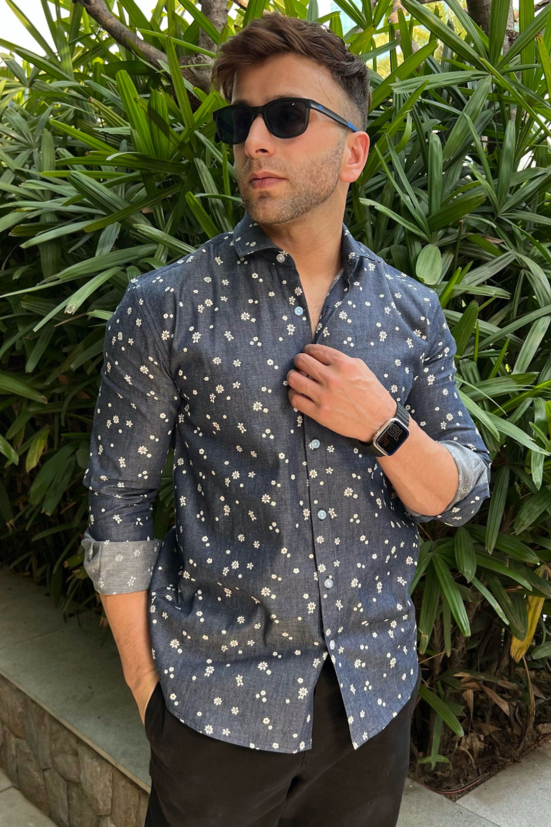 Denim Navy Floral Shirt