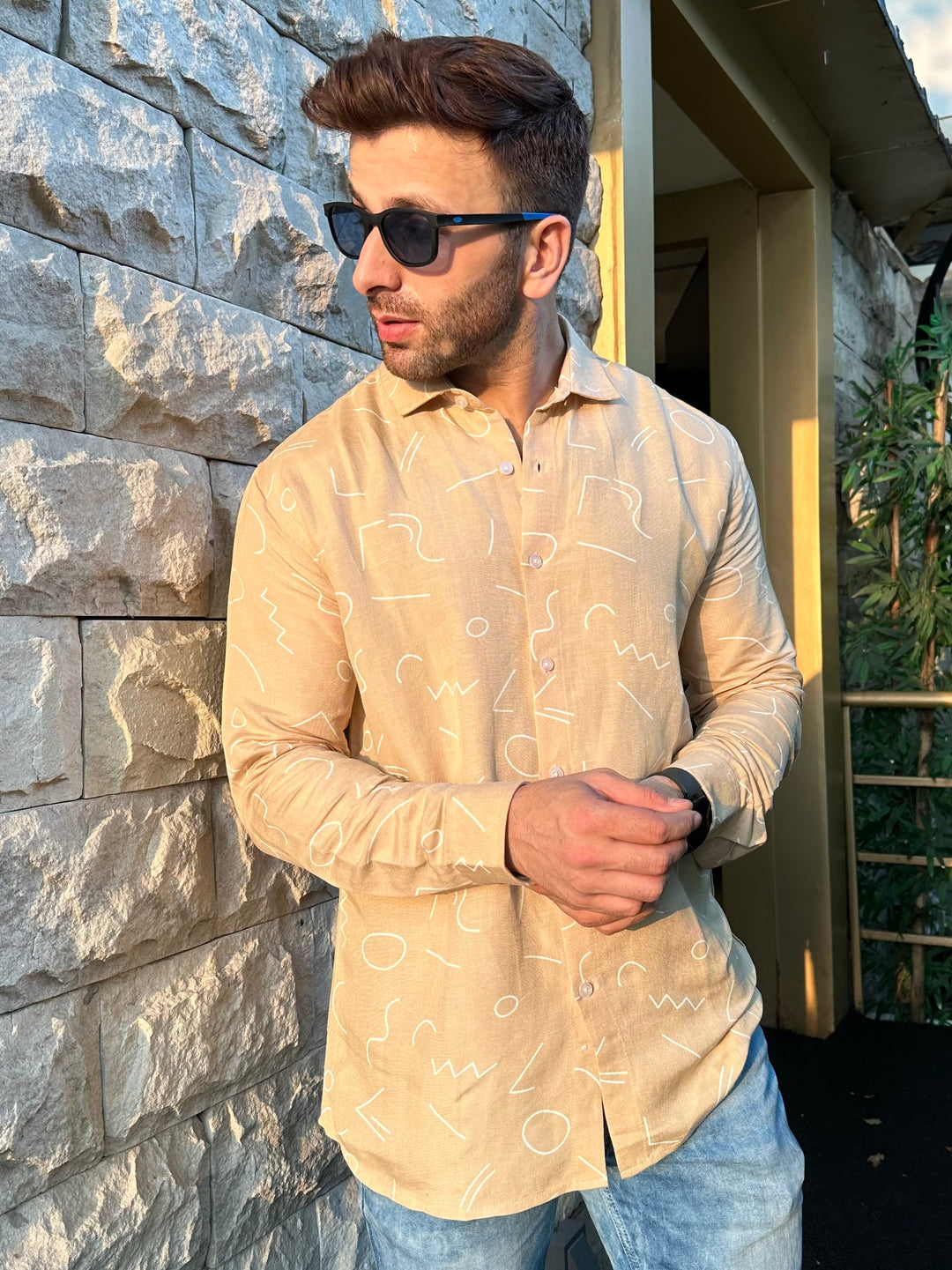 Beige Printed Linen Shirt
