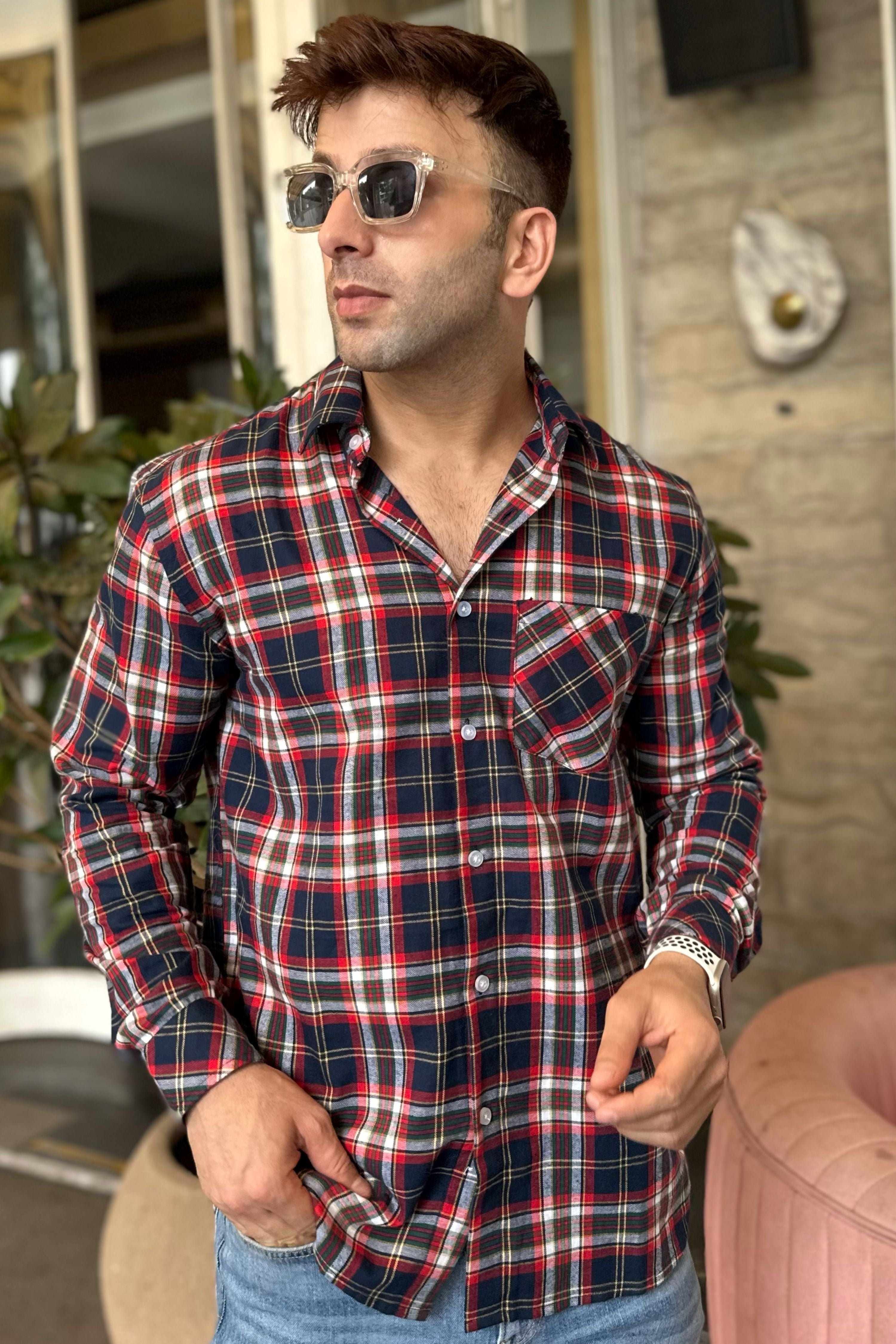 Multi Check Pocket Cotton Shirt