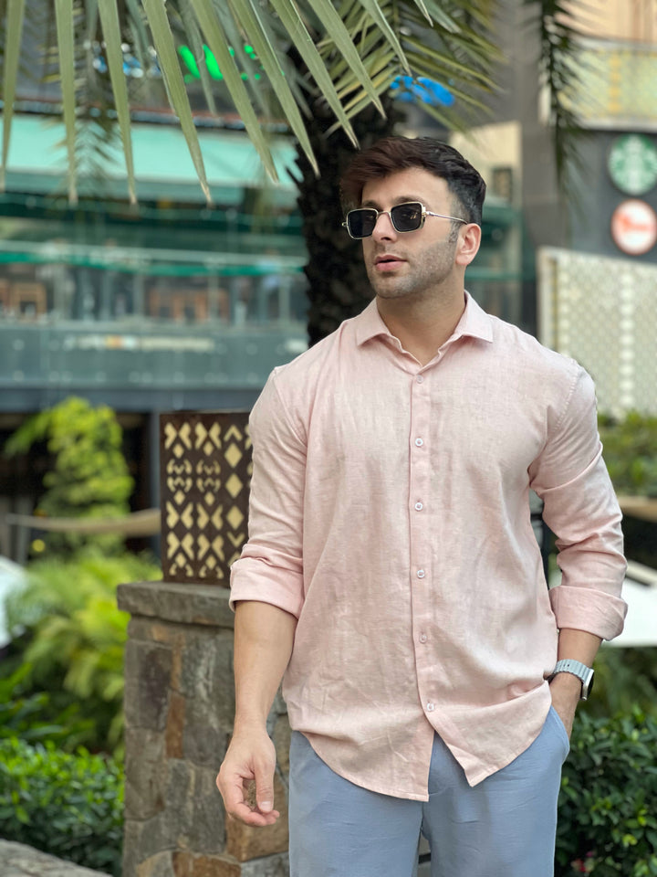 Peach Linen Full Sleeve Shirt