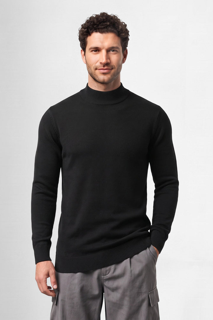 Black High Neck Full Sleeve Knitted Sweater
