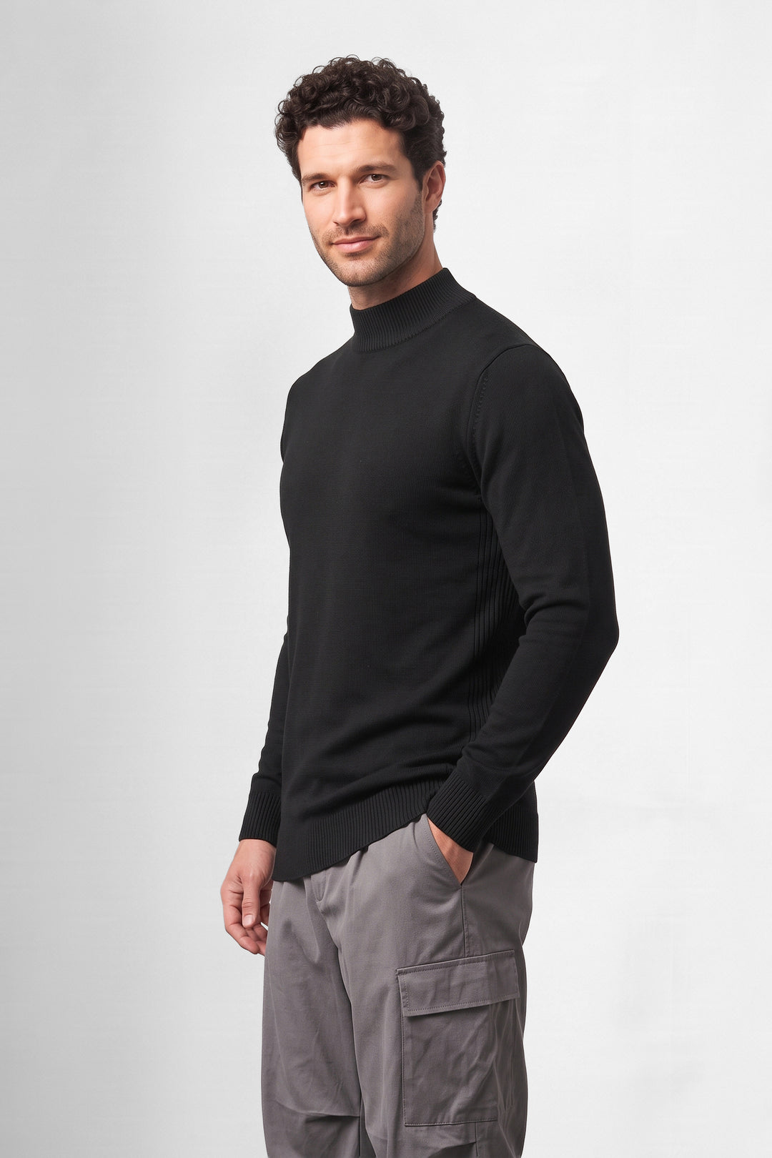 Black High Neck Full Sleeve Knitted Sweater